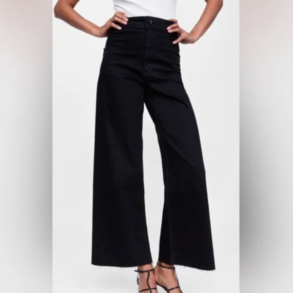Zara Black Marine Straight Denim Jeans 2 wide leg high rise